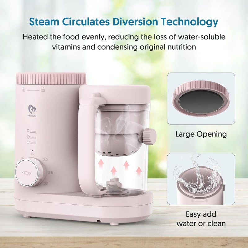 Bellababy صانع طعام الأطفال مع معالج طعام الأطفال، خلاط هريس بخار مع سلة بخار قابلة للعكس، عملية سهلة بزر واحد وفتحة كبيرة للتنظيف السهل - Image 4